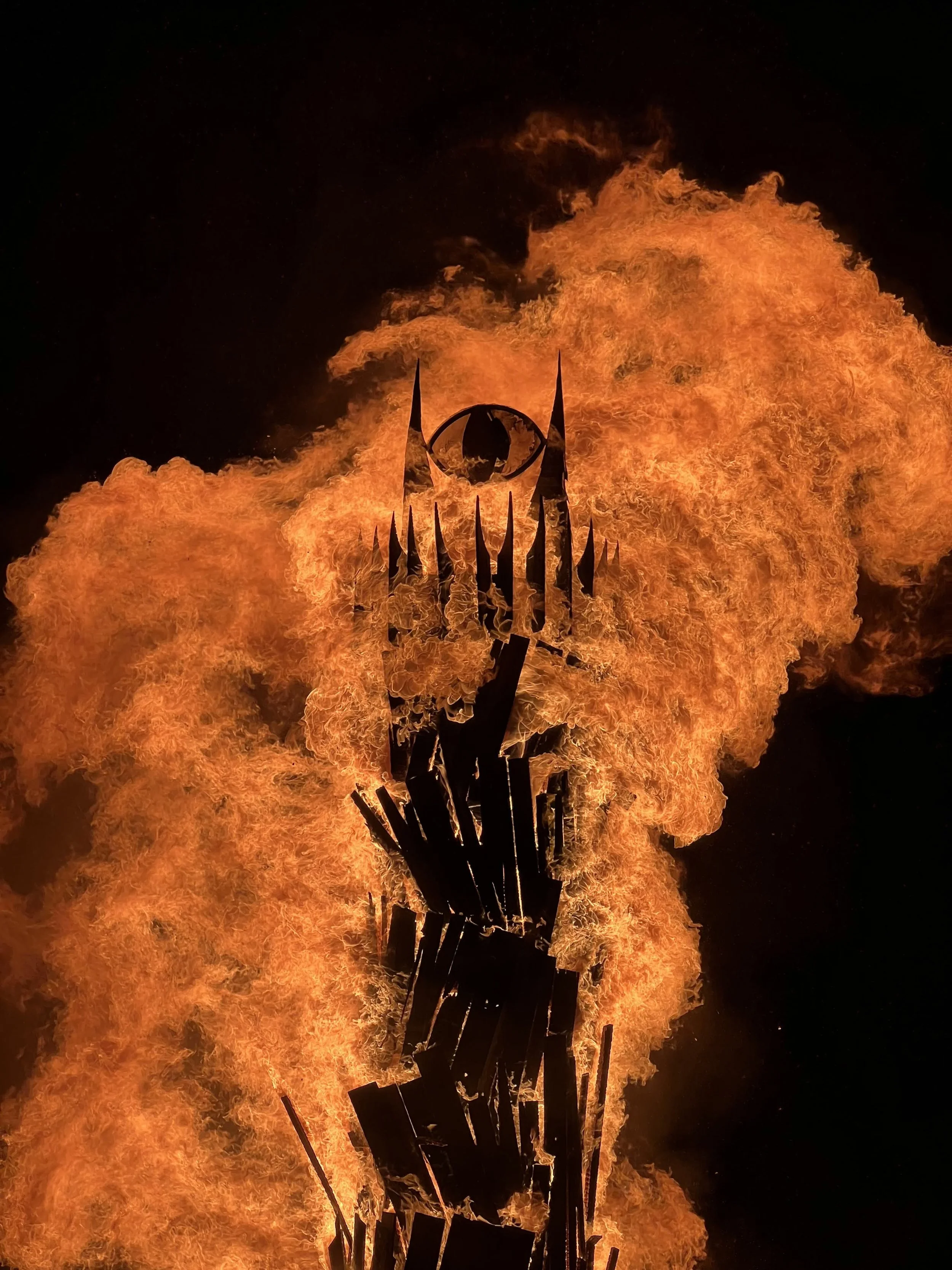 The Tower of Barad Dur, looking angry amidst the billowing flames

Conceptualized and fabricated with Thom Allen, built on-site with many friends