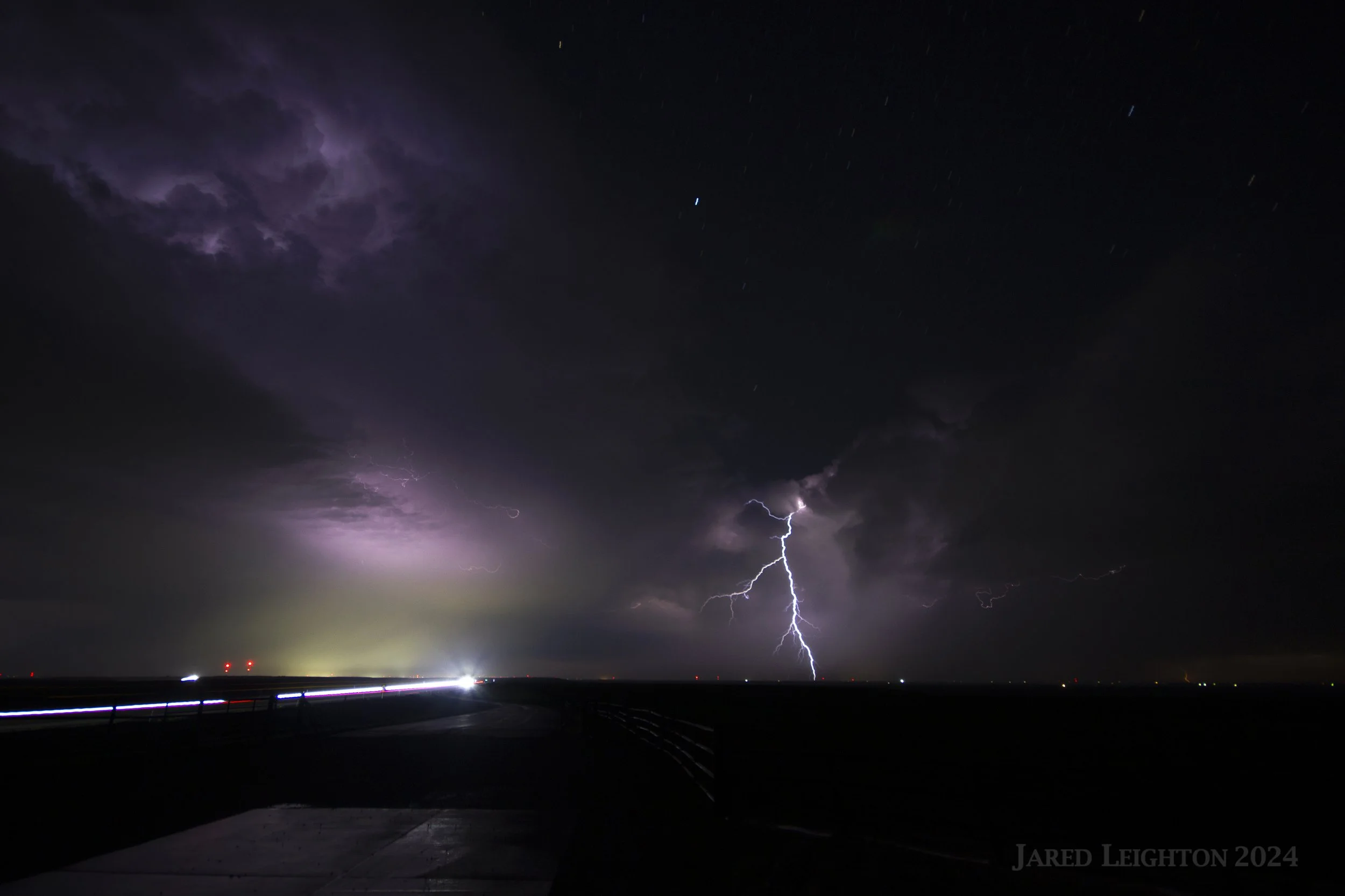 Lightning north of Bazaar Cattle Pens along I-35.
