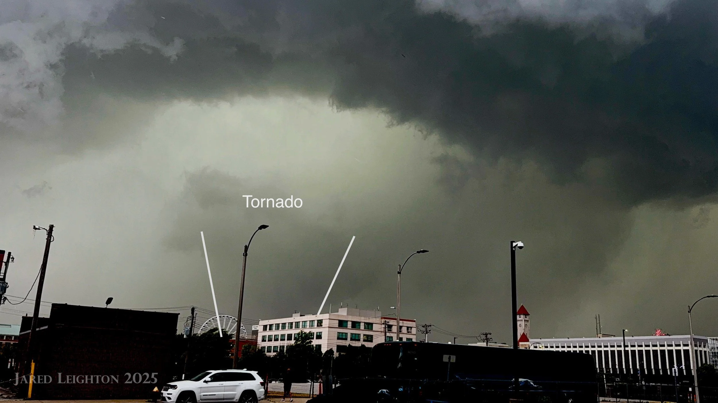 Large tornado north of downtown St. Louis, Missouri