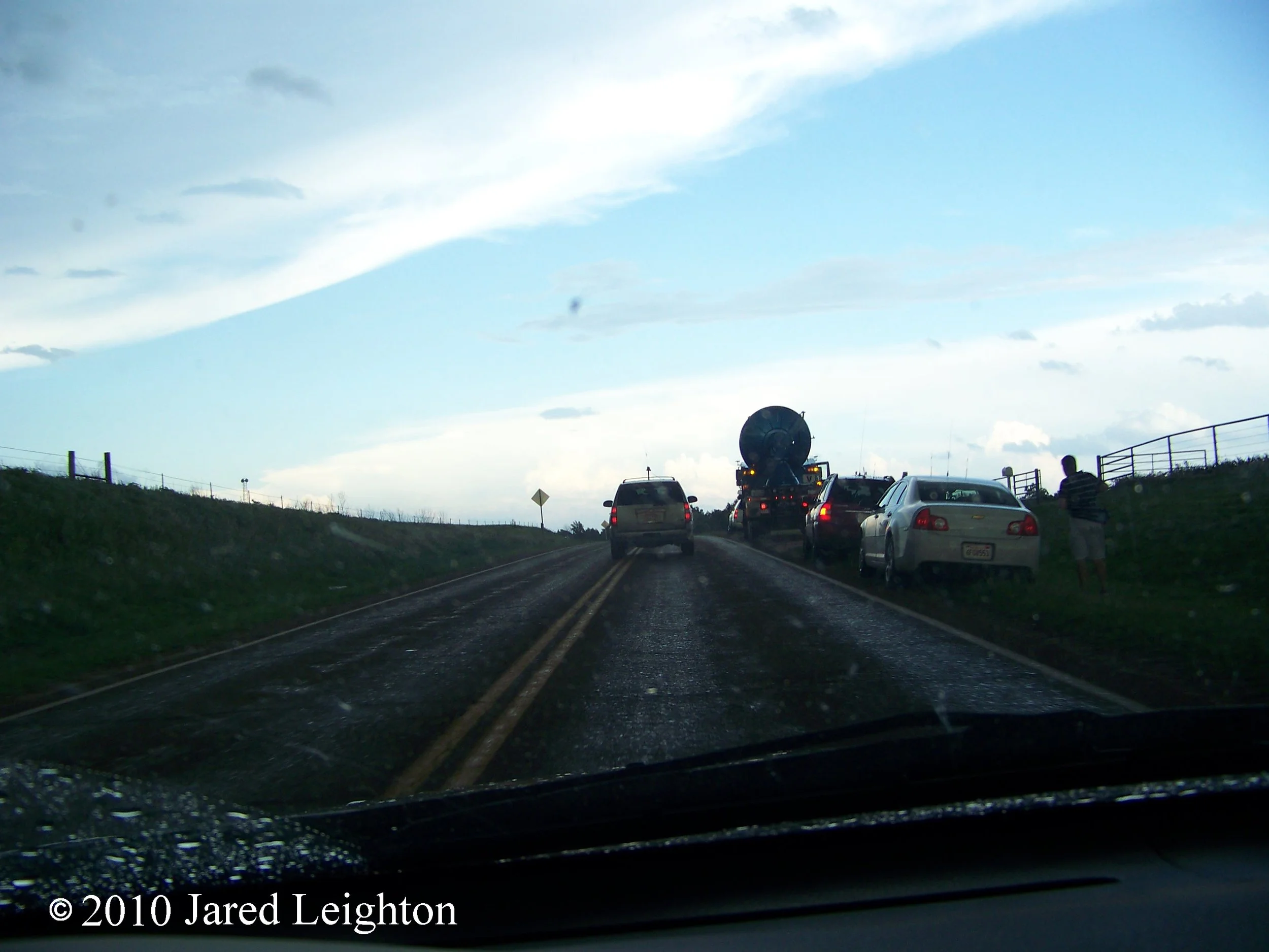 This is part of the infamous traffic jam along Hwy 33 between Kingfisher and Guthrie, OK. Hundreds of vehicles lined Hwy 33 as the supercell pushed eastward.