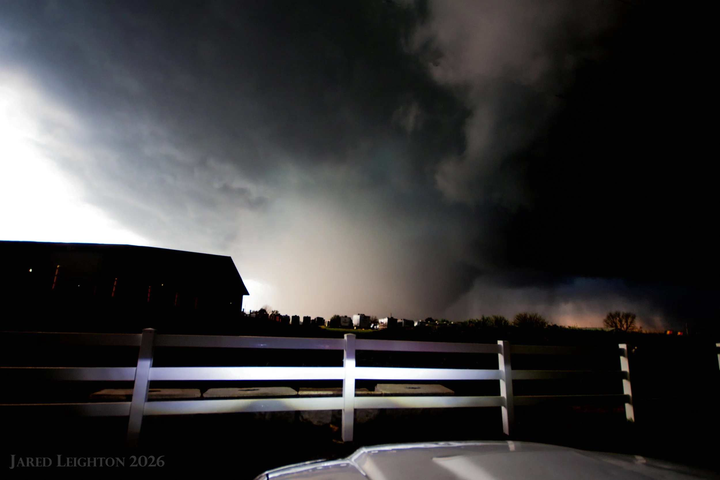 Enhanced image of tornado moving through the south side of Ottawa, Kansas
