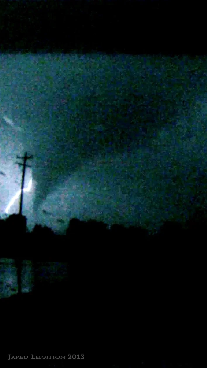 Lightning illuminated tornado near Watova, Oklahoma