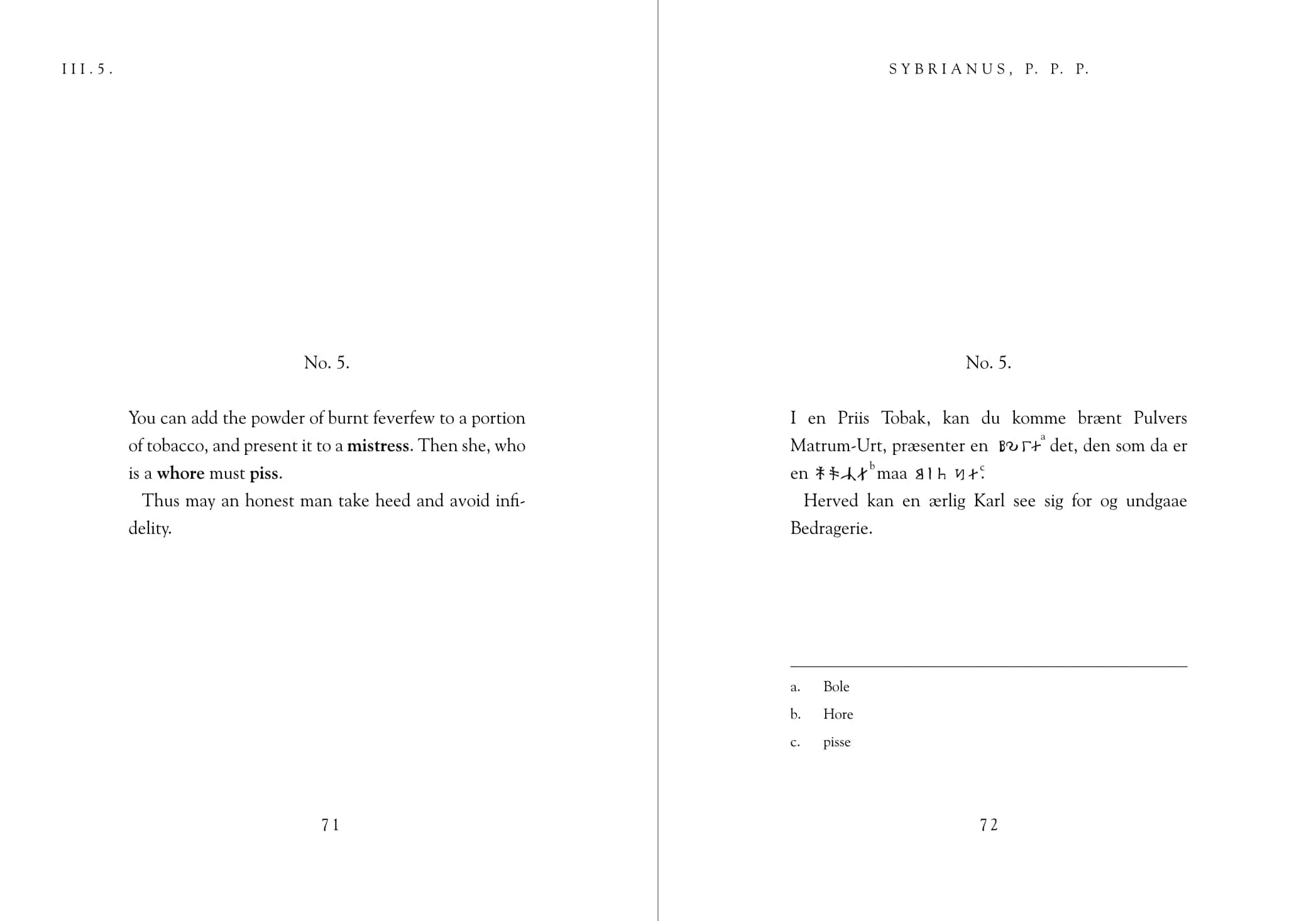Two pages from Sybrianus, P. P. P.