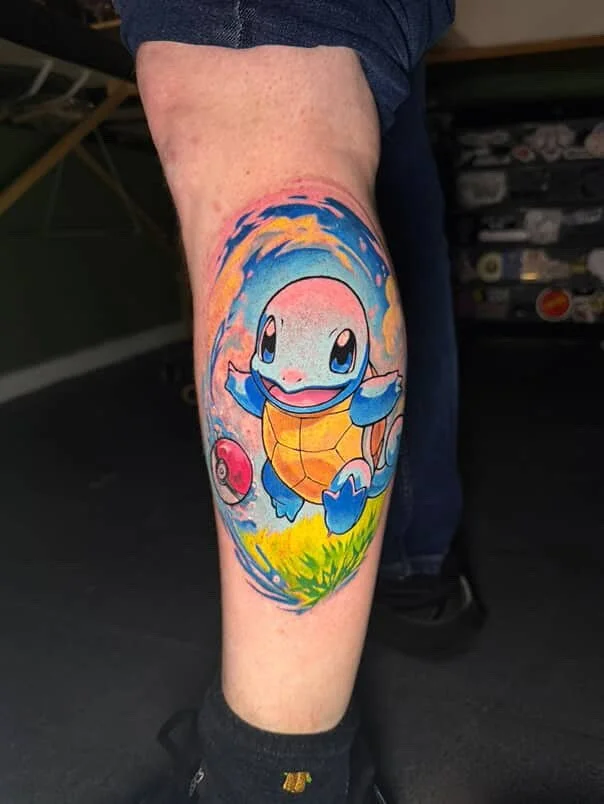 Look at this damn Squirtle @mvlks whipped up last night! 😱 
Books open for SEPTEMBER (DM @lostsanctumtattoo to secure) Very interested in doing more like this, especially Pok&eacute;mon, full colour. Black and grey or colour realism portraits of gam