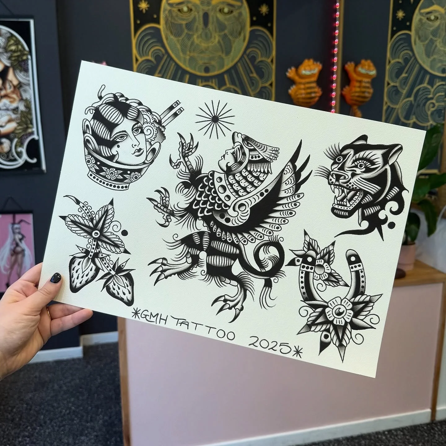 Hand painted flash ready to tattoo this weekend / next week!!! 
$250 - $500 💌 DM to secure! 
@gmh_tattooer