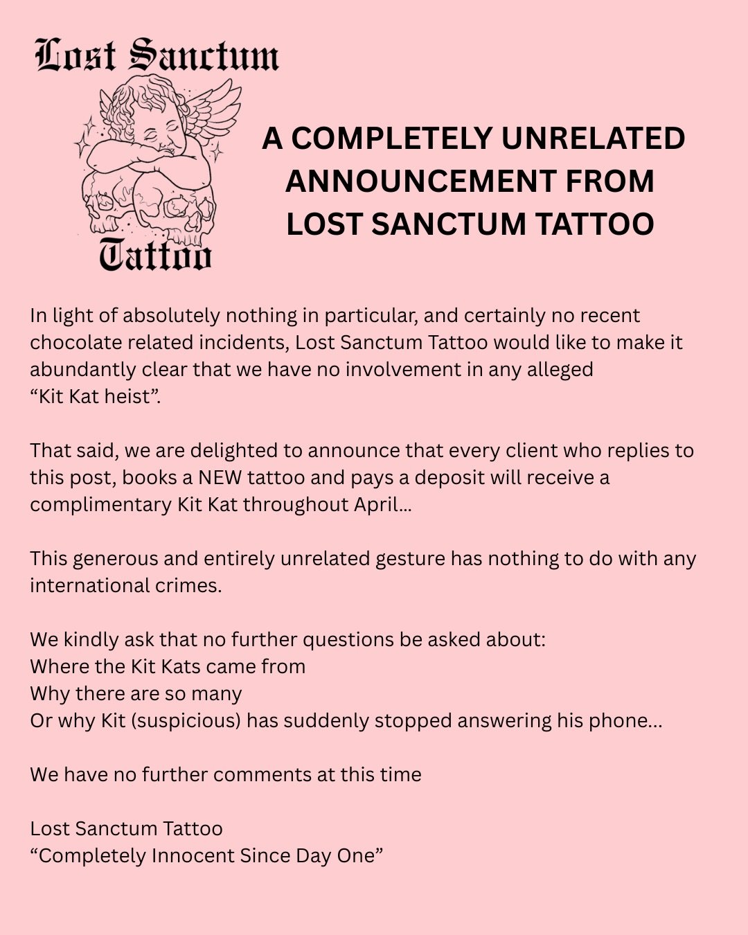 💌 DM for Kit Kats &hellip; I mean bookings, tattoo bookings. 🍫