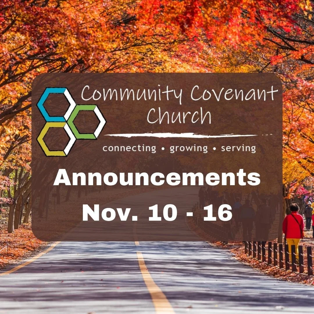 This Week at Community Covenant Church

Stuffed Animal Drive
We&rsquo;re collecting new comfort stuffed animals for Placer County First Responders to give to children in crisis. Drop off donations in the bin in the church foyer.

Thanksgiving Baskets