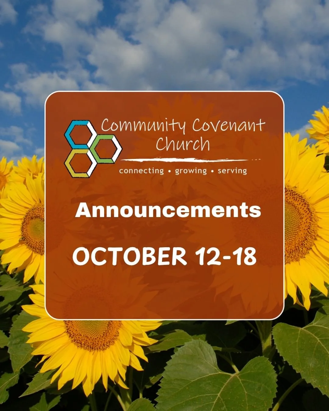 This Week at CCC:

- Fall Sermon Series: We&rsquo;re continuing our journey through Ruth and exploring the themes of mourning and rejoicing. Join us Sundays at 10AM!

- Fun with the Elderberries! It&rsquo;s a busy week! Join us for Game Time tomorrow
