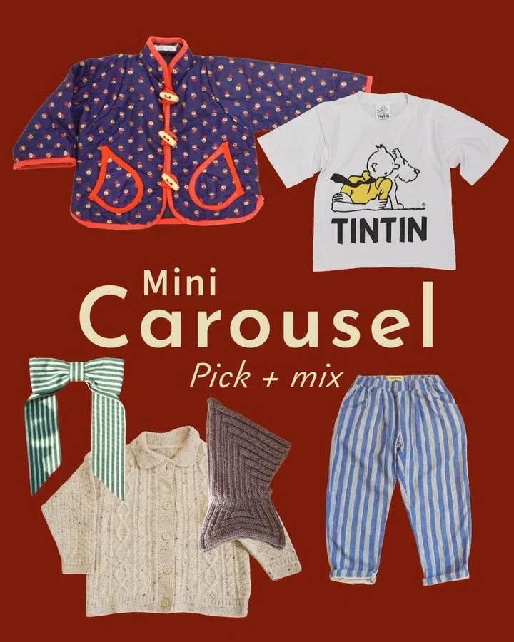 Mini Carousel pick ‘n’ mix. 🍬❤️🎠
A few of our favourite things online to brighten your  Monday, choose yours 💫
.
.
.
Kids vintage | Vintage Kids T shirts | Oshkosh | Kids handmade | Sustainable Kidswear