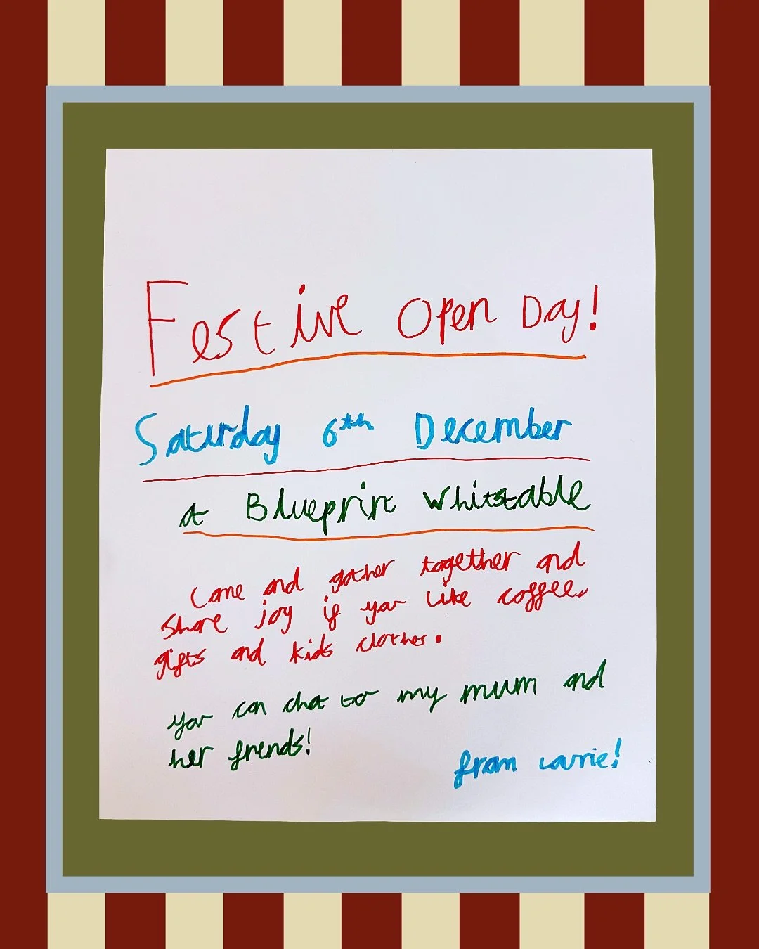 ✨SAVE THE DATE✨ 
Blueprint Coffee Roasters &amp; Friends Festive Open Day!

&lsquo;Come and gather together and share joy if you like coffee, gifts and kid clothes!&rsquo; Laurie 🫶

Dec 6 / 10-3PM
Blueprint Coffee Roastery, Whitstable 

Pop in and s