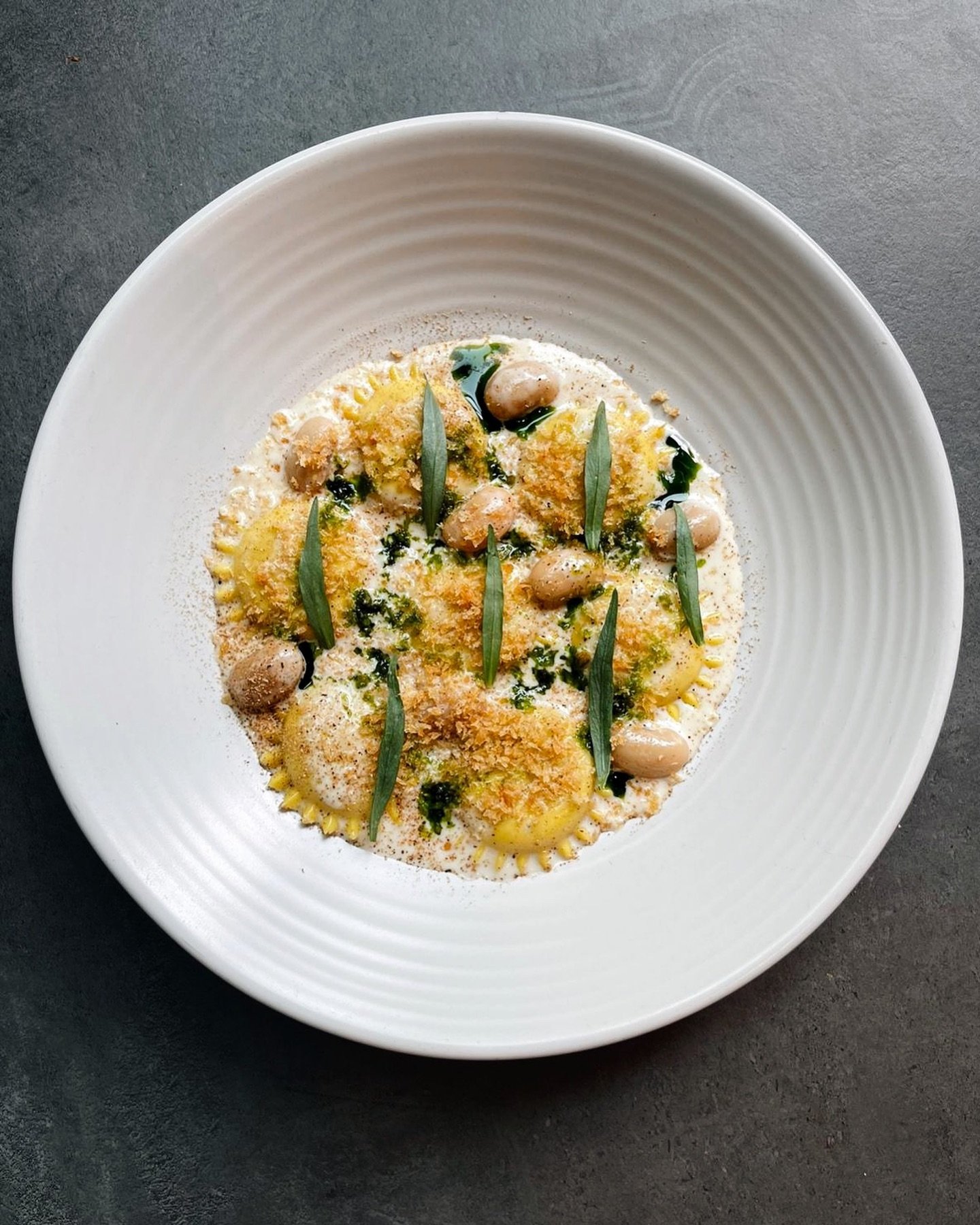 NEW DISH// Borlotti bean ravioli, chicken butter, porcini, wild garlic. TAG A FRIEND you&rsquo;d like try this with 👇🏼