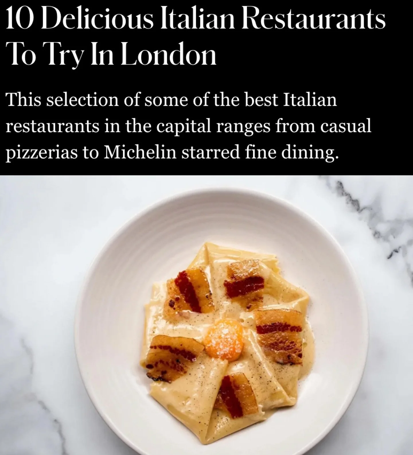 Featured in @forbes &lsquo;10 Delicious Italian Restaurants to try in London&rsquo; alongside some fantastic other spots. Thank you Forbes 🍾👏🏼🥂