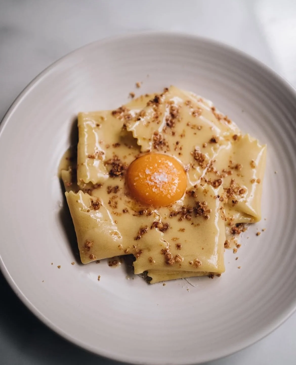 The @bancone.pasta Original Silk handkerchiefs with walnut butter and confit egg yolk. Do you prefer the Original or the &lsquo;Carbonara&rsquo; twist?