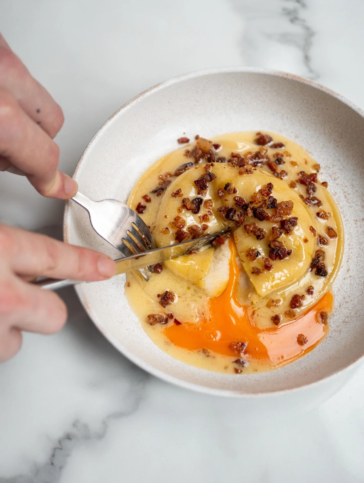 The reservation link for the NEW Bancone City is now live. The new &lsquo;Carbonara&rsquo; raviolo, crispy guanciale is EXCLUSIVE to Bancone City. Click the link in bio to book a table. See you there.