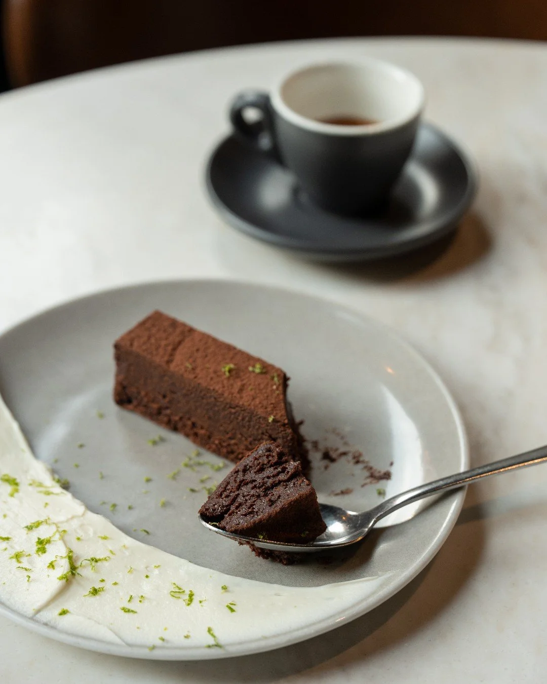 The final course. Chocolate tart, mascarpone, lime and espresso.