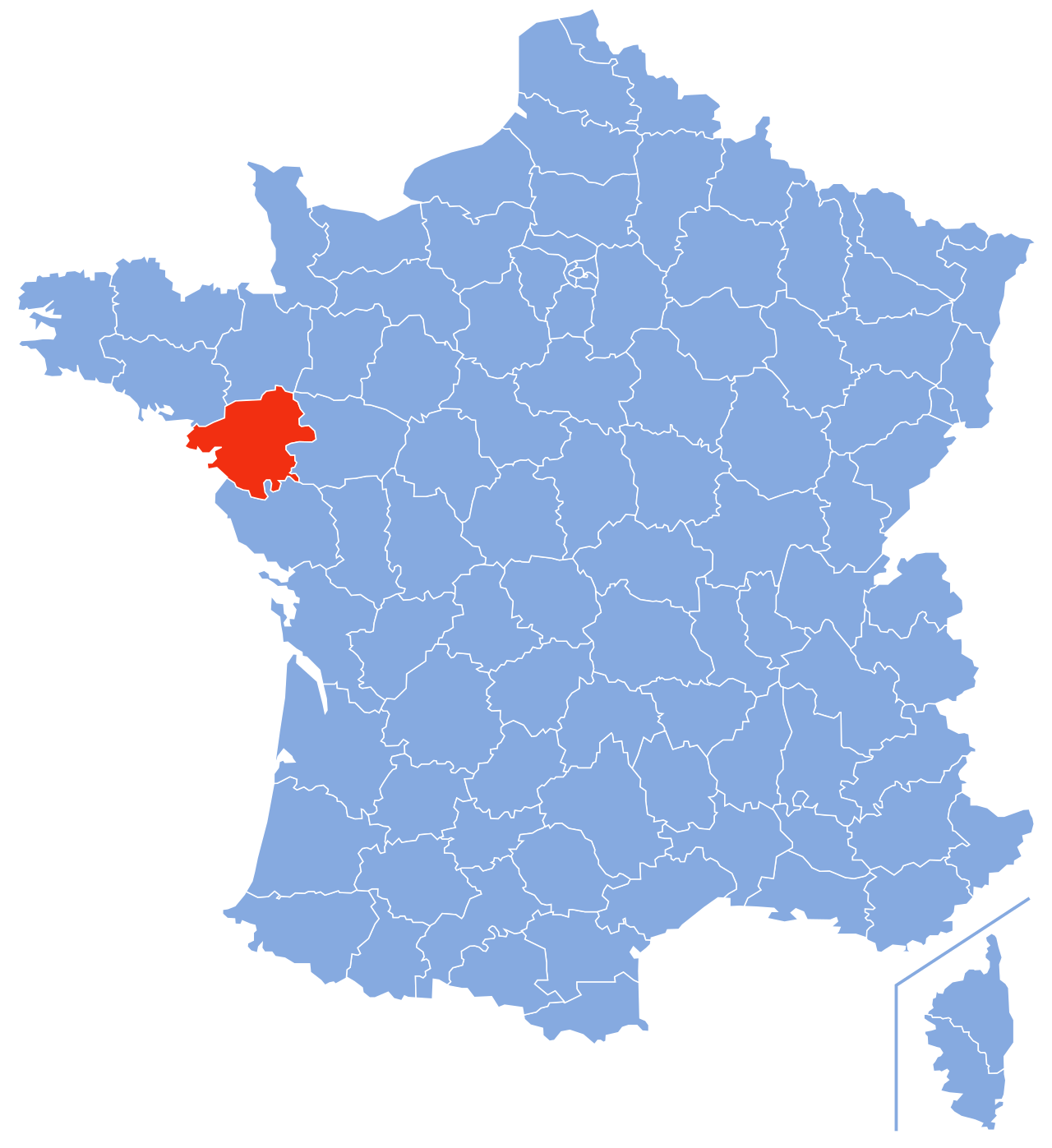 Carte de France avec la région de la Bretagne en surbrillance en rouge.