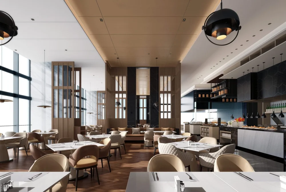 Aménagement intérieur d'un restaurant modélisé sur SketchUp