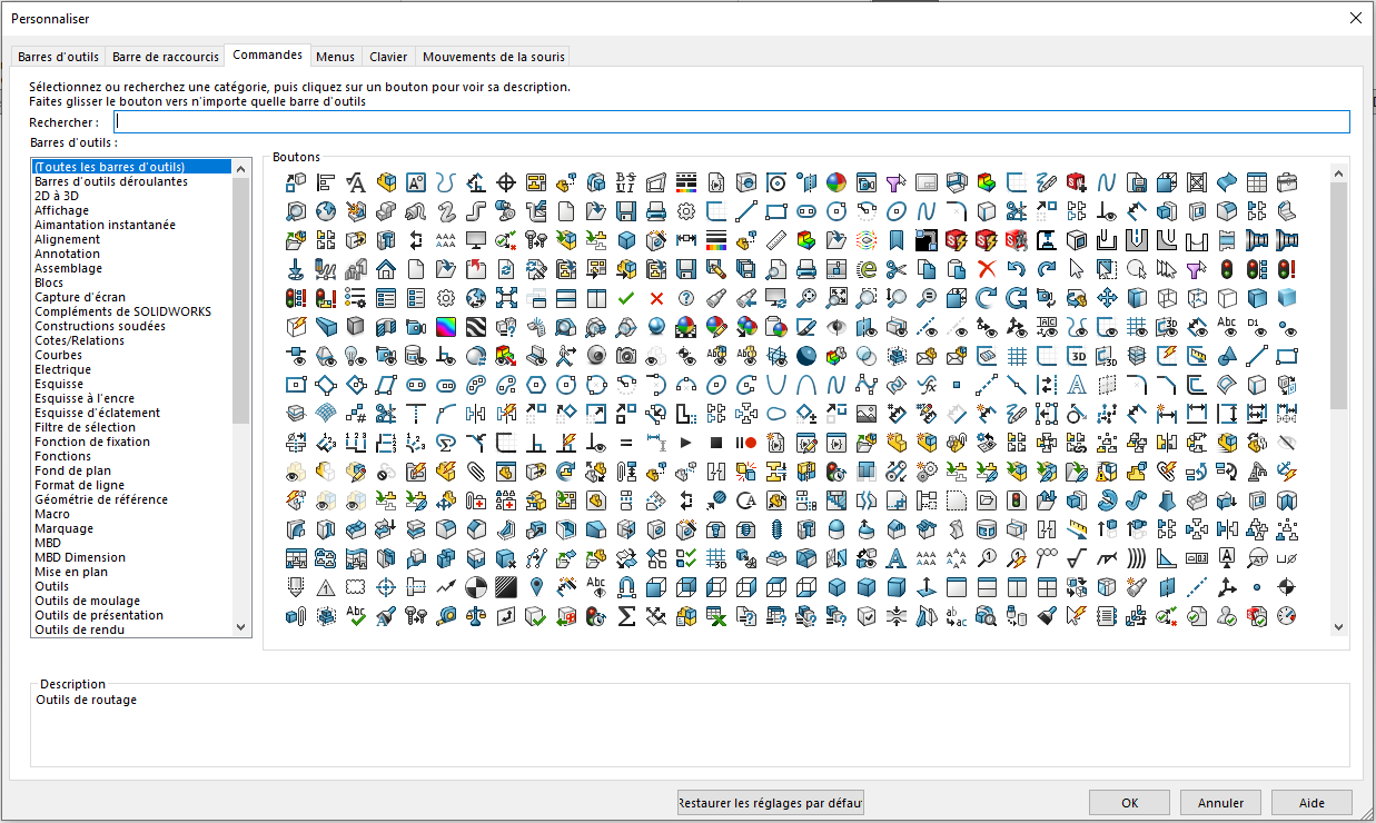 Personnalisation de la barre d'outils SolidWorks