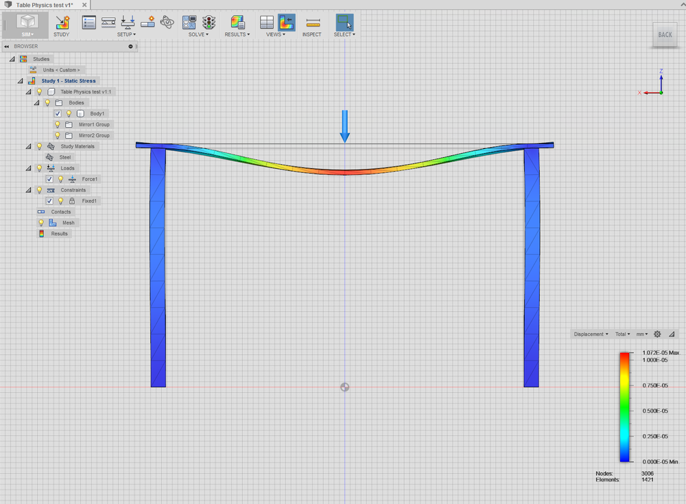 Simulation de structure réalisée sur Fusion 360