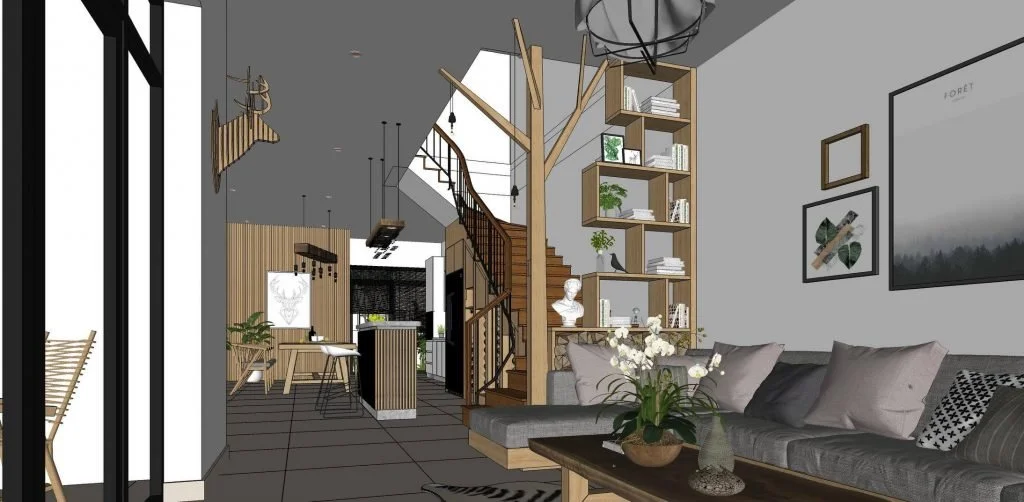 Aménagement intérieur modélisé en 3D sur SketchUp