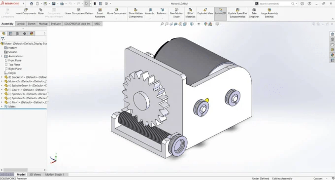 Modèle 3D d'une machine mécanique avec engrenages et rouleaux, conçu dans un logiciel de CAO