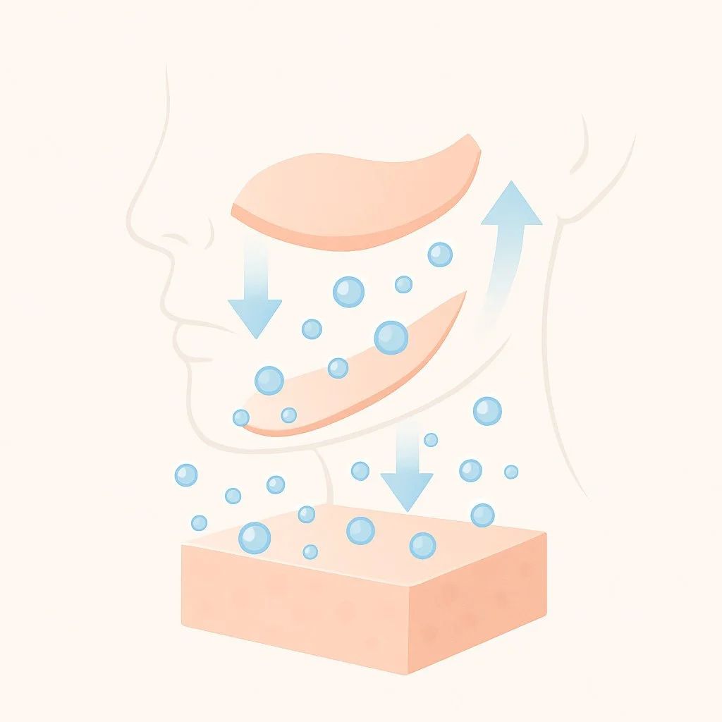 Simple illustration of mid-face cheeks and lower-face jawline with nasolabial folds, showing how treatments refresh facial contours.