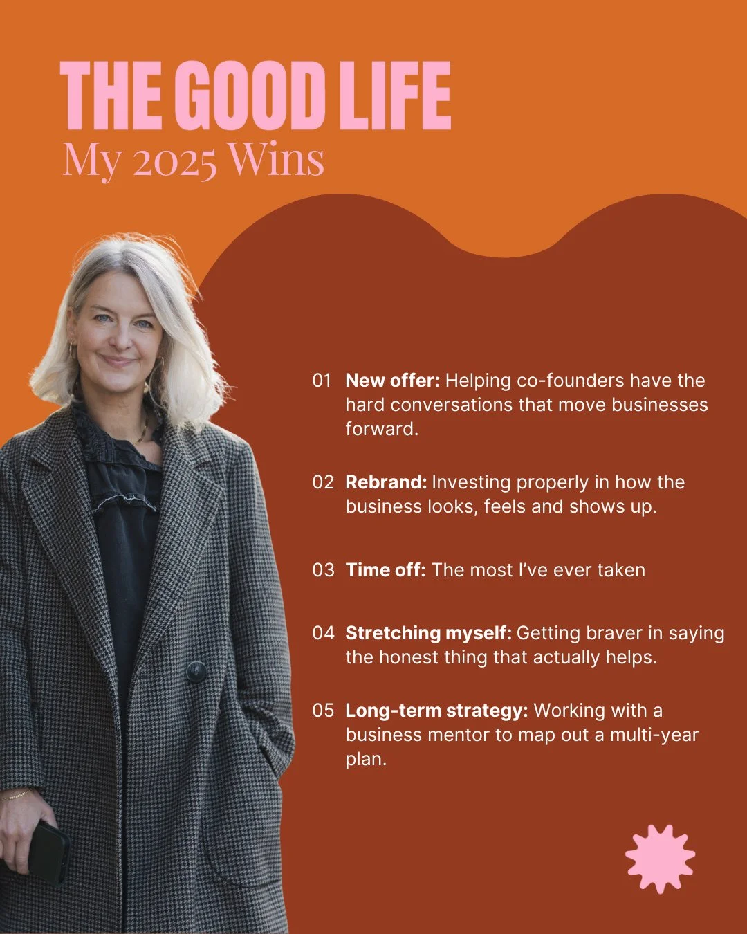 As founders, we&rsquo;re always chasing what&rsquo;s next. It&rsquo;s easy to forget to pause and notice how far we&rsquo;ve come. Here&rsquo;s a snapshot of some 2025 wins I&rsquo;m most proud of:⁠
⁠
New offer: I launched co-founder coaching - getti