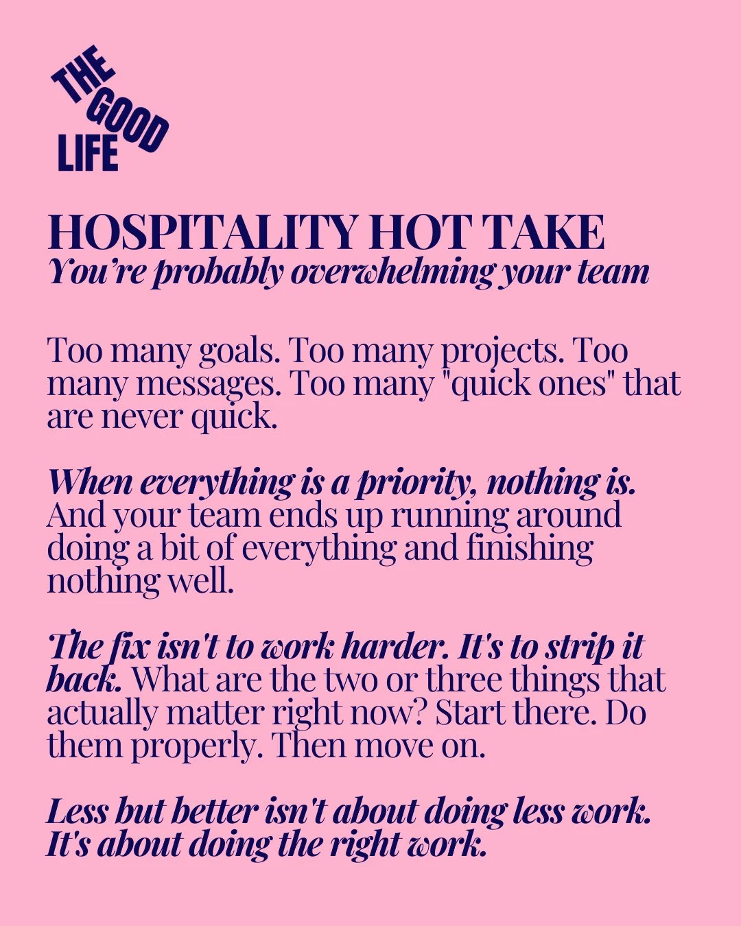 How many priorities does your team have right now? If the answer is more than three, they don't have priorities. They have a to-do list that never ends.⁠
⁠
Too many goals. Too many projects. Too many "quick ones" that are never quick. And e