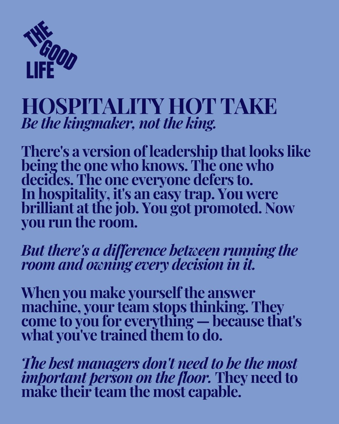 The managers I see struggling most aren't the lazy ones. They're the ones who care so much they've accidentally made themselves essential to everything.⁠
⁠
If your team can't move without you, it's worth asking -  have you been leading them, or just 