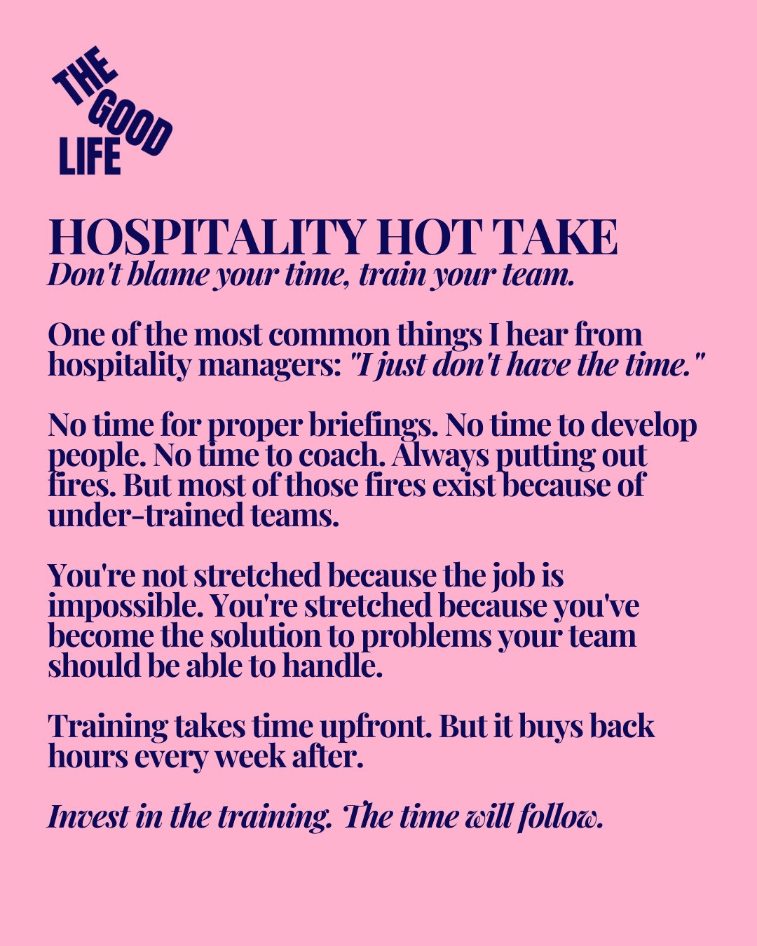 "I don't have time to train them properly" is one of the most expensive things a manager can say.⁠
⁠
Every shortcut in training costs you double later &mdash; in questions, in errors, in things you end up doing yourself that you shouldn't h