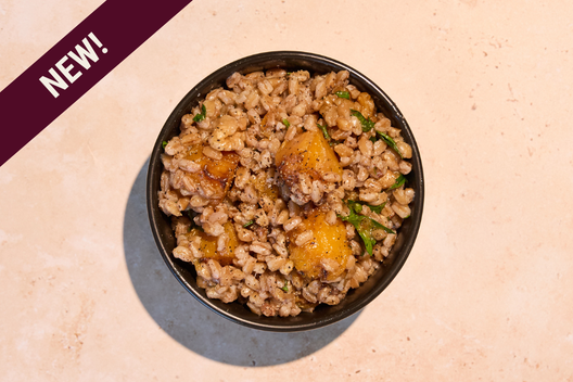 Spiced Farro with Butternut Squash made with SIMPLi Regenerative Organic Farro, roasted butternut squash, walnuts, and brown butter.