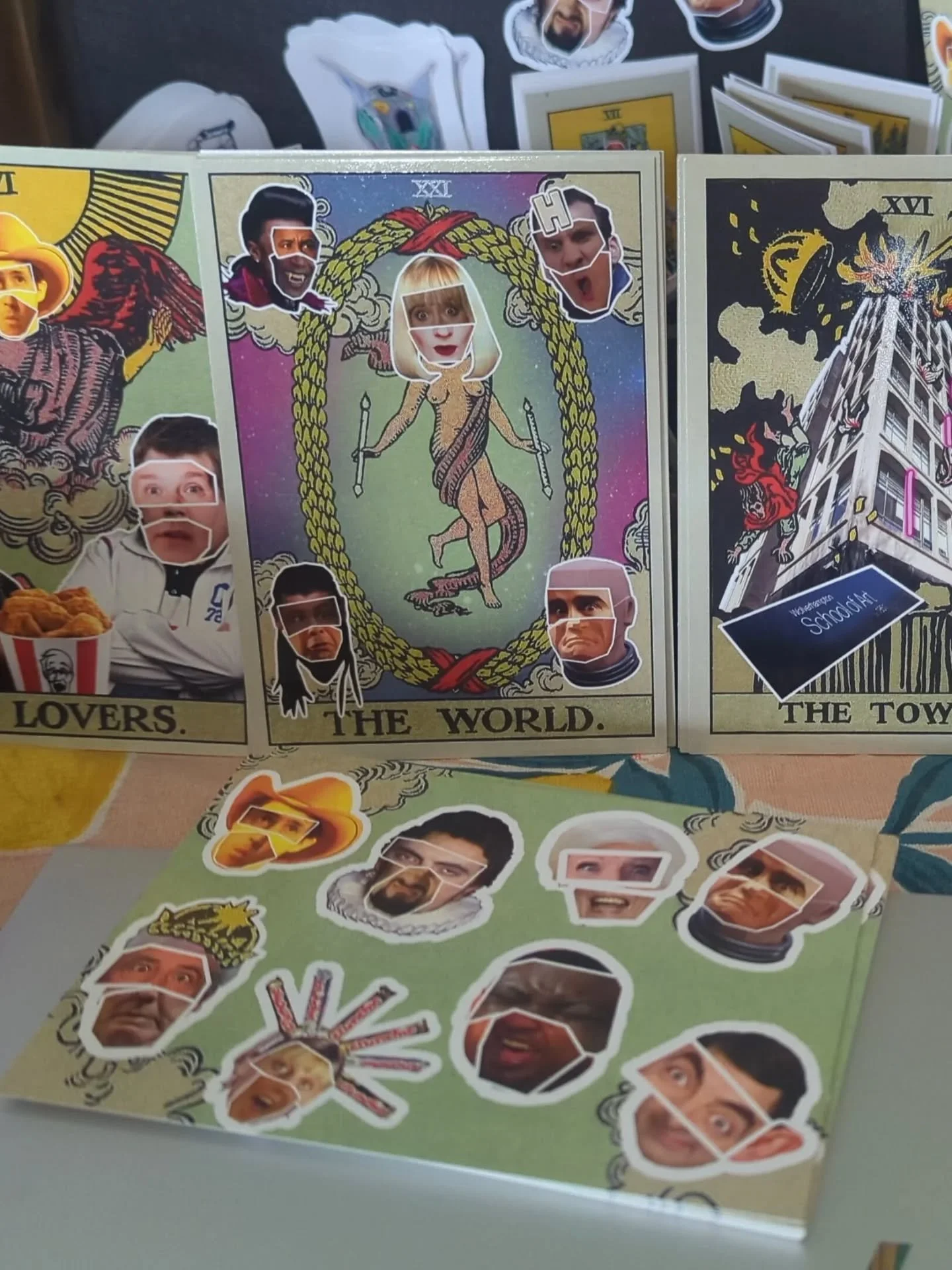 Postcard prints and stickers ready for the degree show! Time is running out, only a couple of weeks left to go but slowly ticking boxes off the to-do lists!! 👍❤️

#degreeshowstress 
#stickersofinstagram 
#postcardprints 
#kitschmerch 
#tarotgram