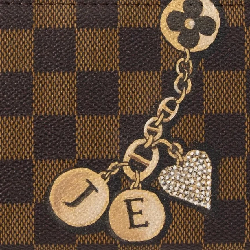 Painted Keychain with initials and pave heart 