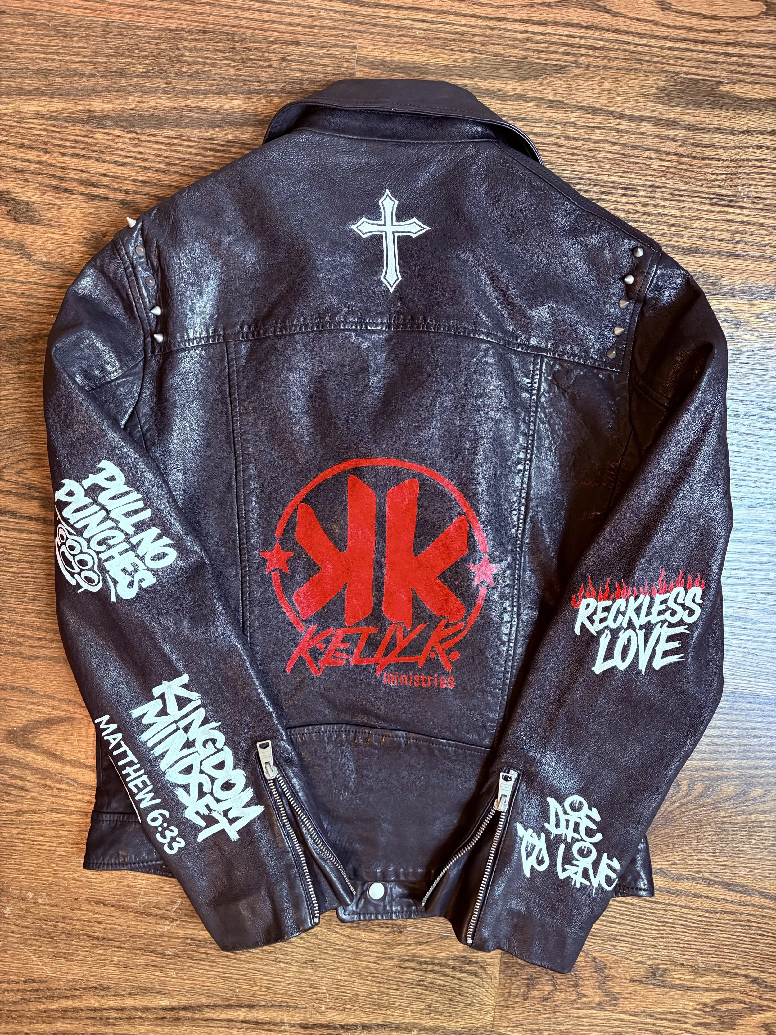 Leather jacket commission for a preacher/influencer book tour.