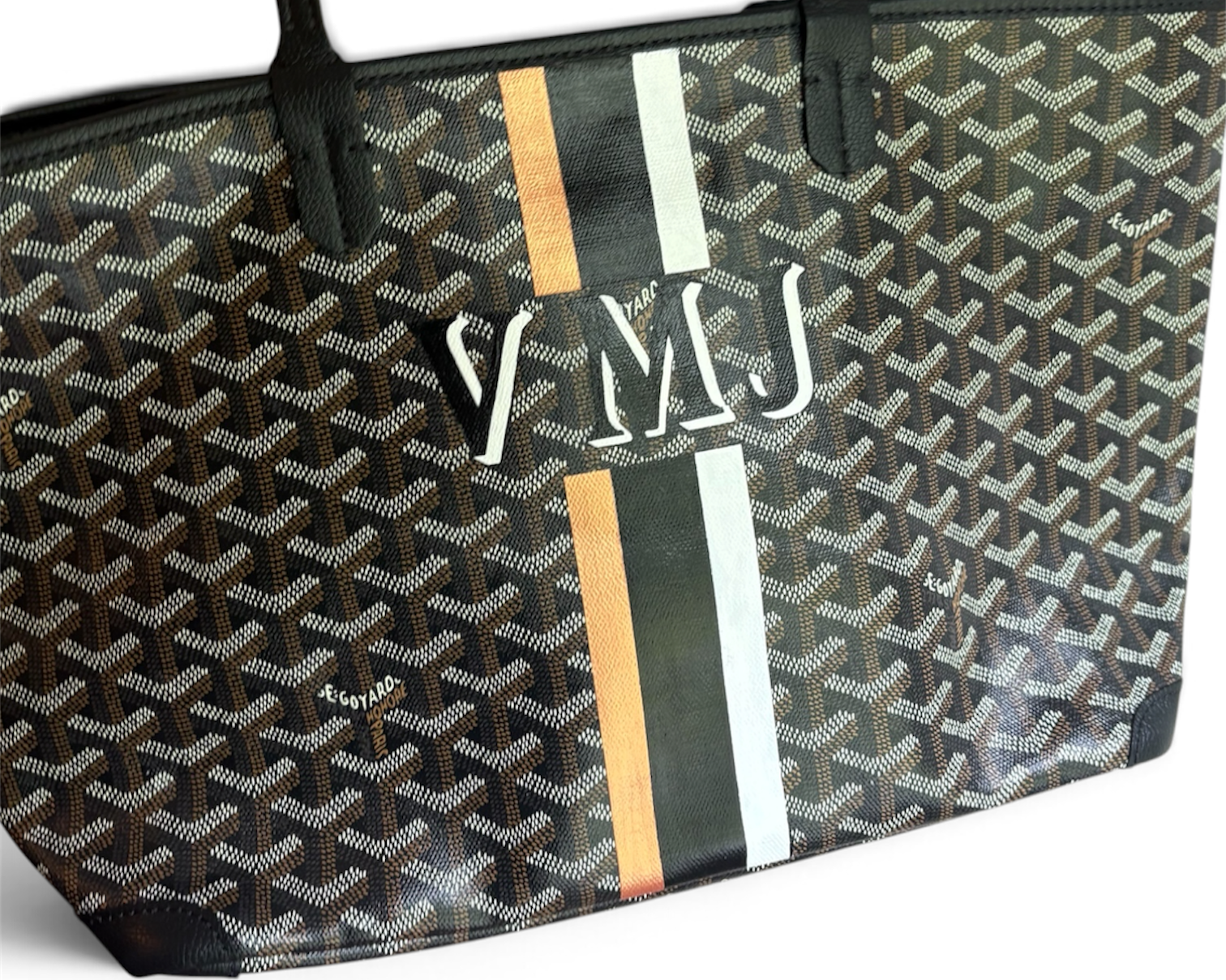 Painted Monogram Initials and Stripes on designer bag