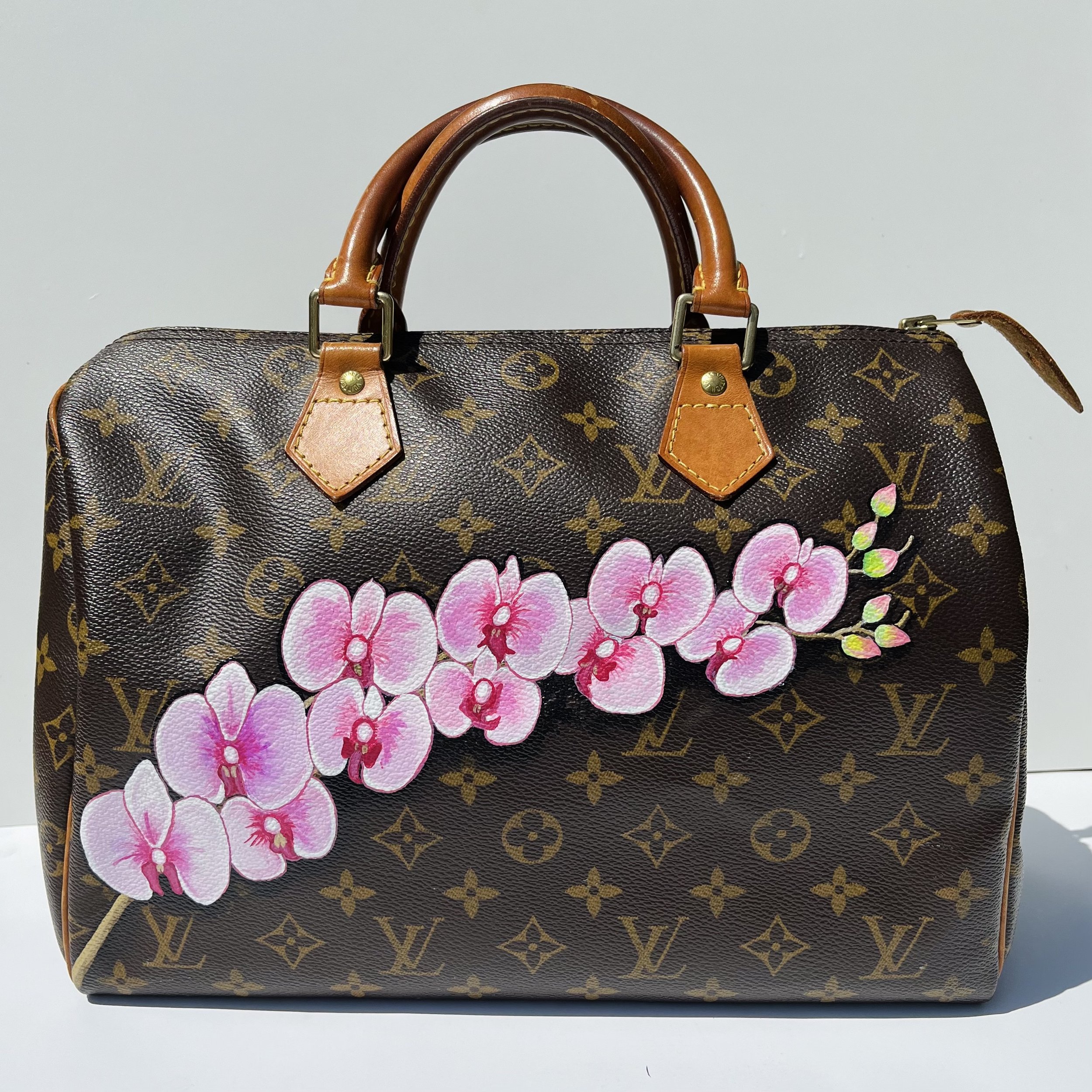 Custom Art on YOUR LV Louis Hand Painted Handbag Purse Flower