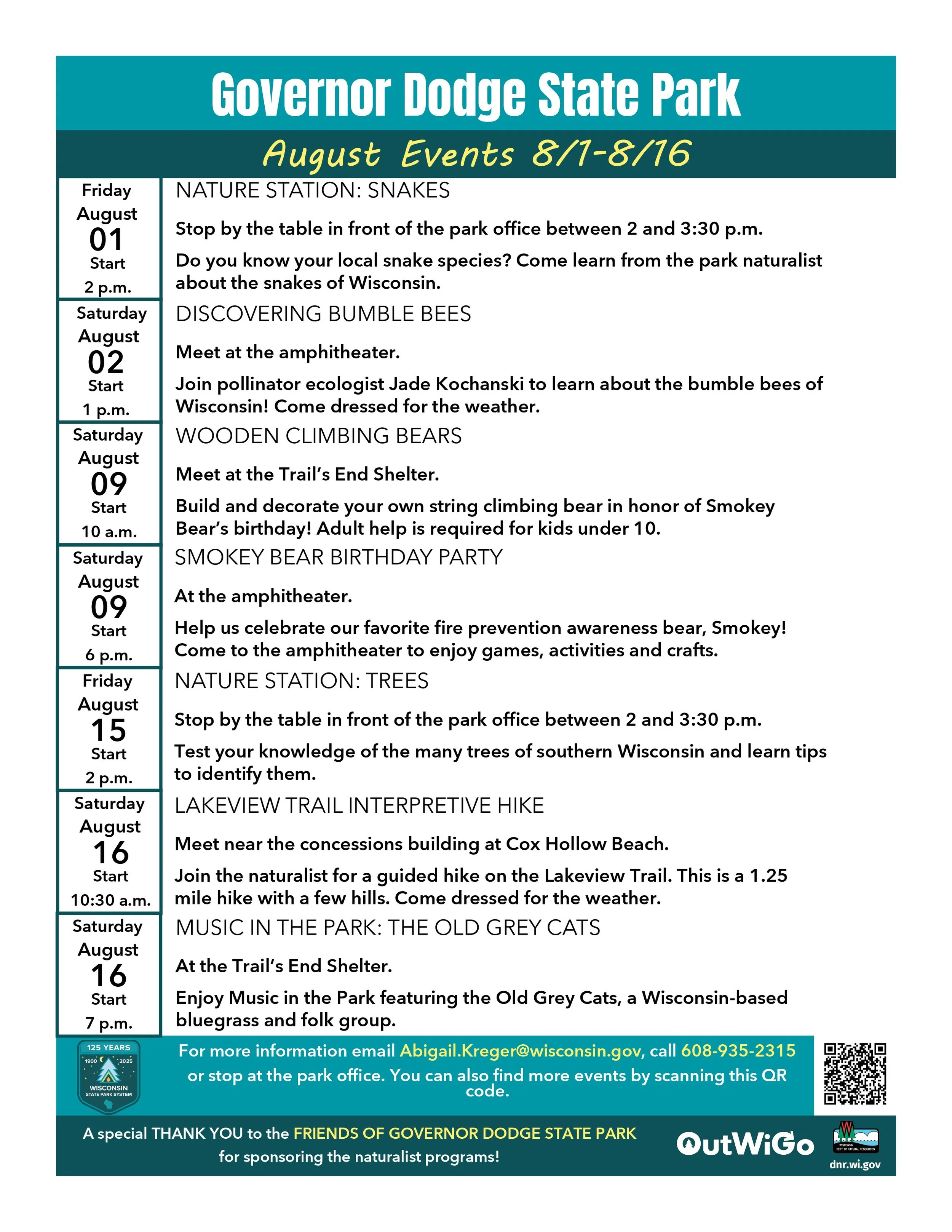 Park Naturalist Programs Aug. 1-16