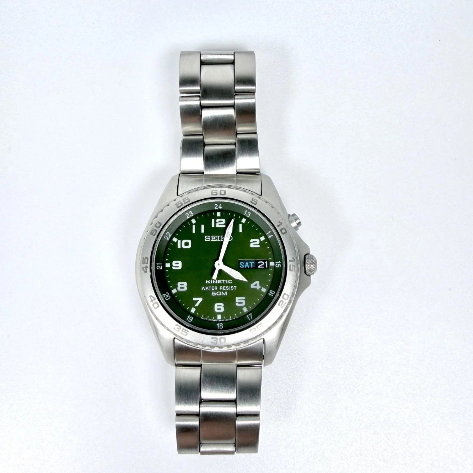 SEIKO KINETIC Military Style Watch - Day/Date - 5M43-0D10