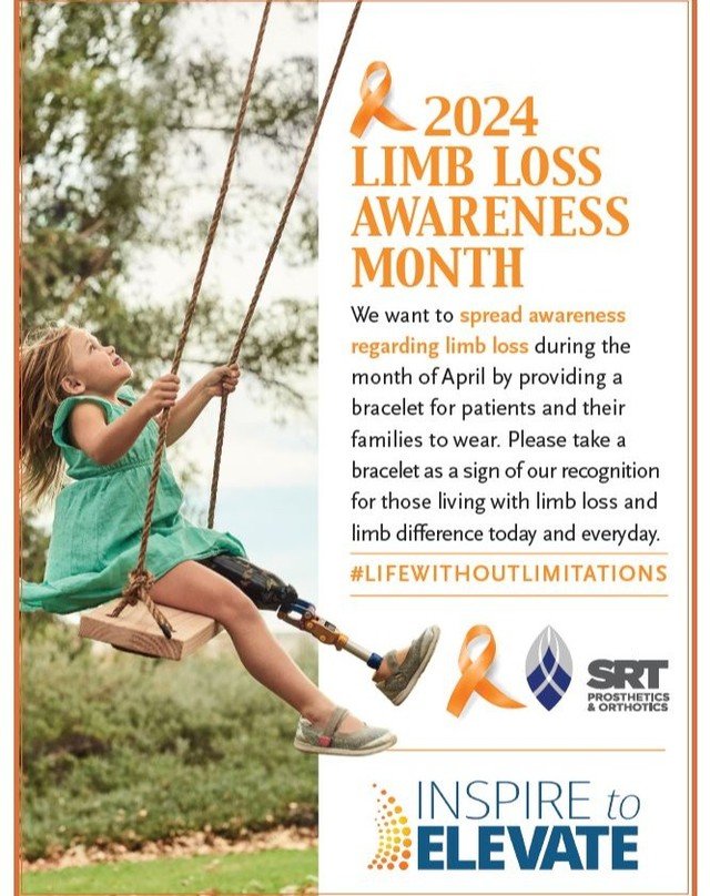 We at SRT, want to recognize and support those living with limb loss and limb difference. 

April is National Limb Loss Month. Please stop by one of our locations to pick up an orange bracelet to show your support, too. 🧡