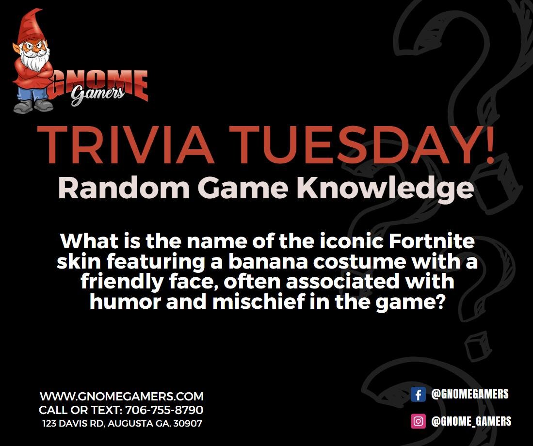 Gnome Gamers Trivia Tuesday!
We will post the answer in the comments next week.
Answer to last weeks Trivia was: First Person Shooters (FPS)