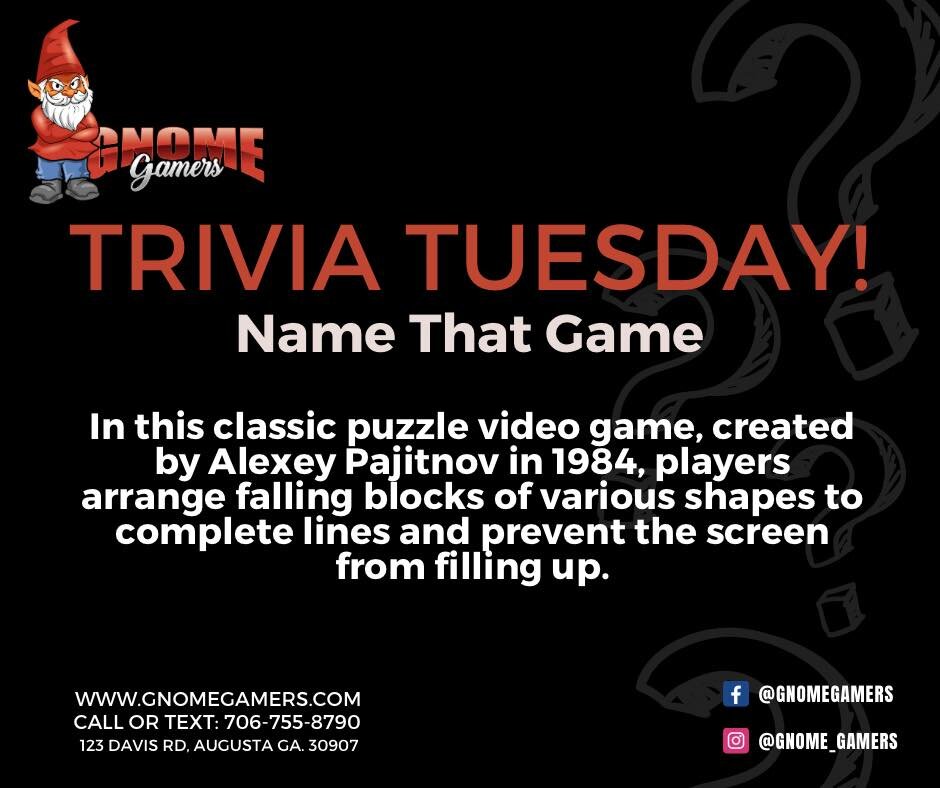 Gnome Gamers Trivia Tuesday!
We will post the answer in the comments next week.
Answer to last weeks Trivia was: Doom