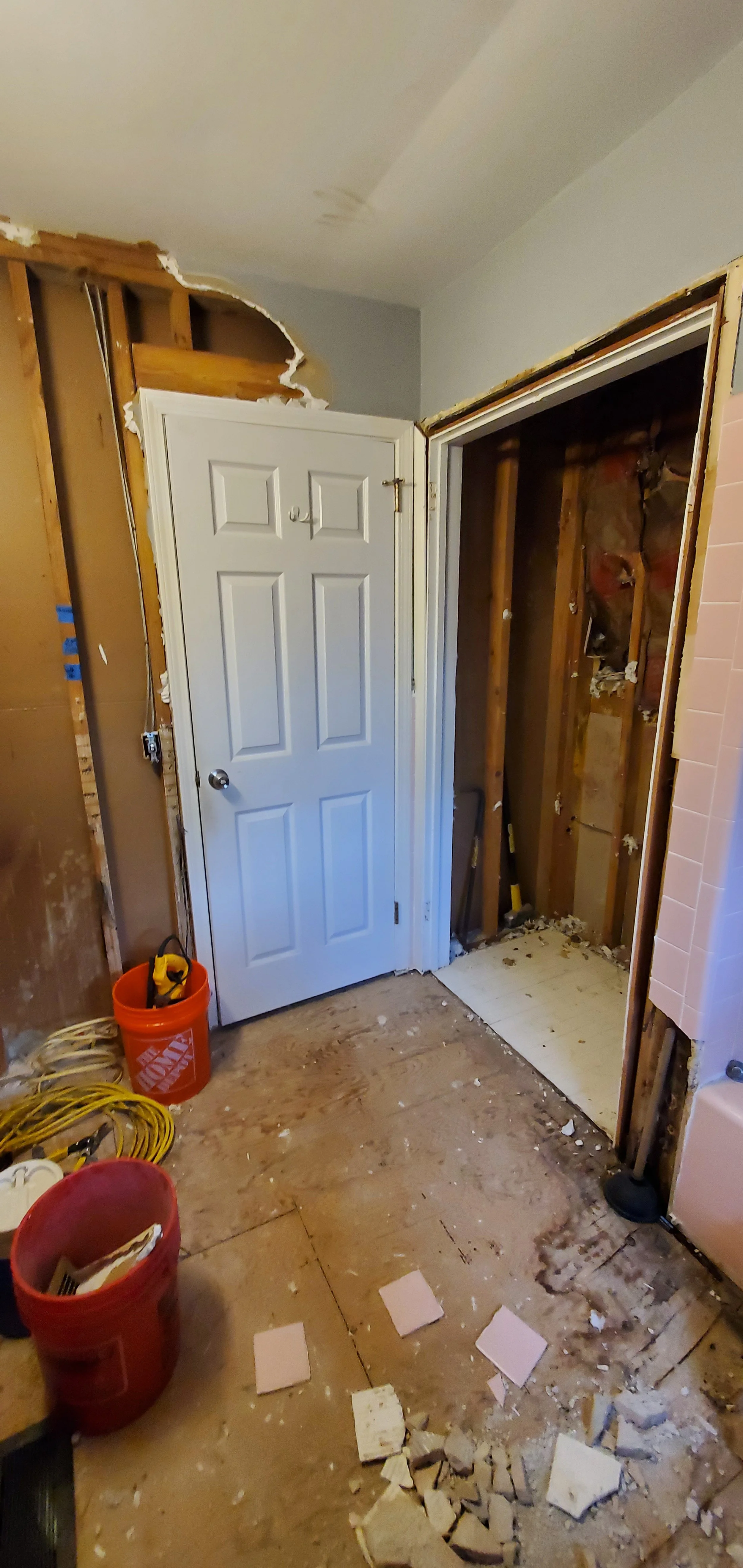 Guest bathroom remodel in Chattanooga, TN, showing old entry door and old closet