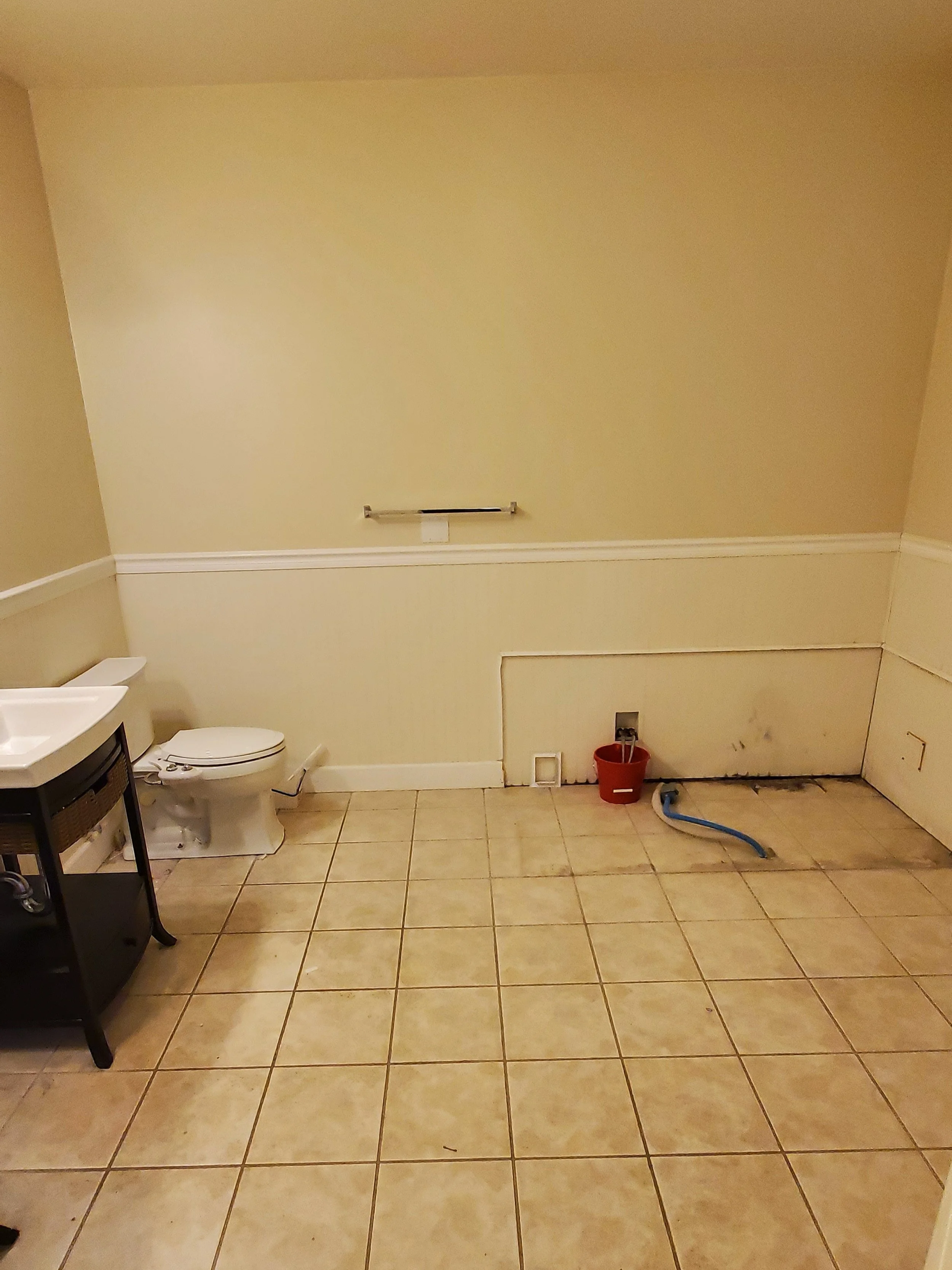 Bathroom remodel in Athens, TN showing where tub used to be from doorway