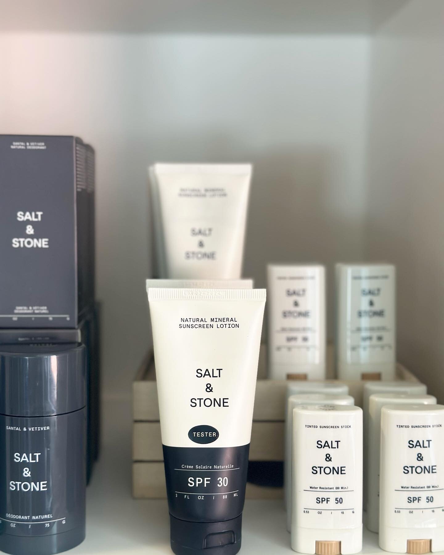 Some of our favorite summer protection! 

&bull;Natural Mineral Sunscreen SPF 30
&bull;Tinted Sunscreen Stick SPF 50
&bull;Natural Deodorant 

@saltandstone 
.
.
.
.