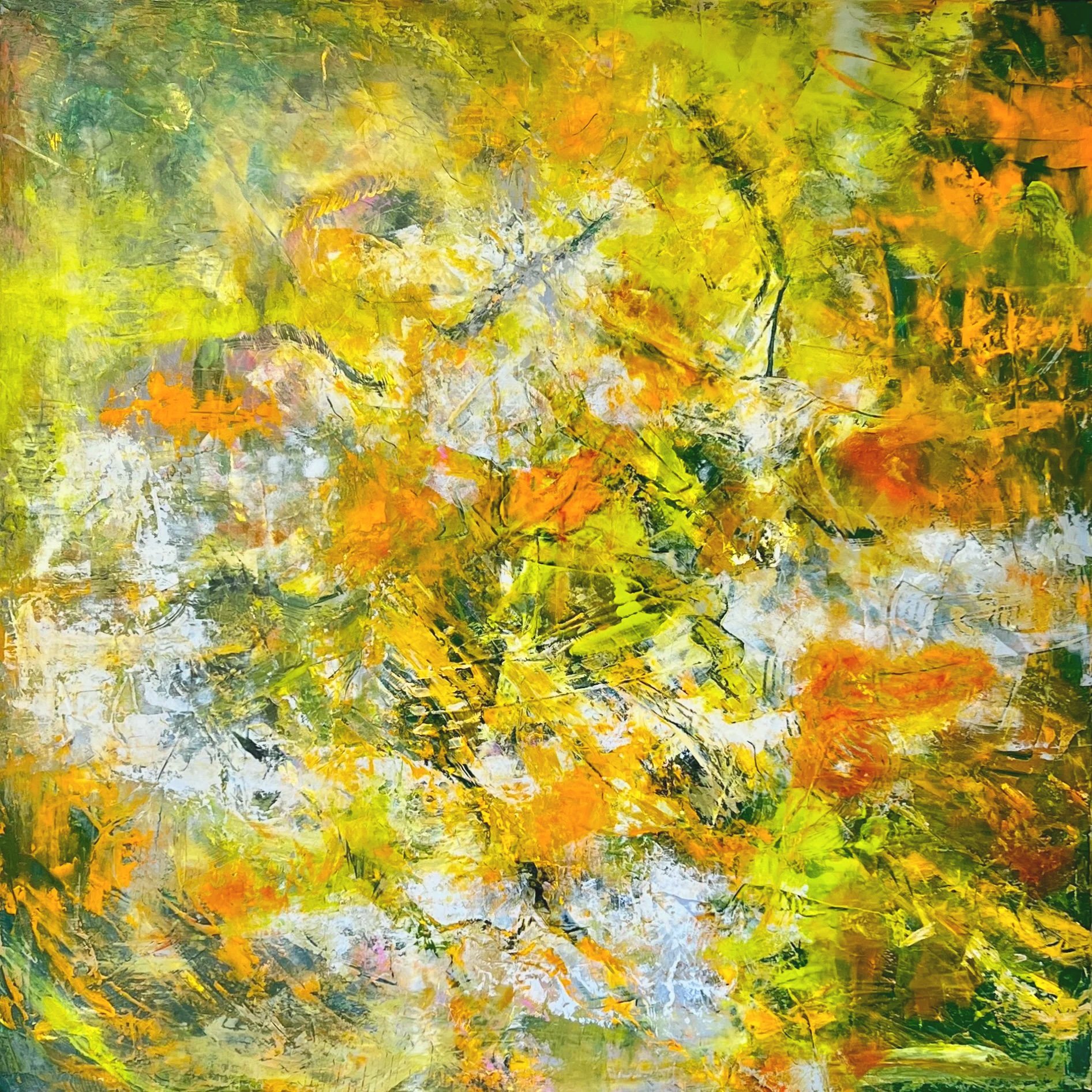 Autumn - 30 x 30, oil paint and cold wax on wooden panel