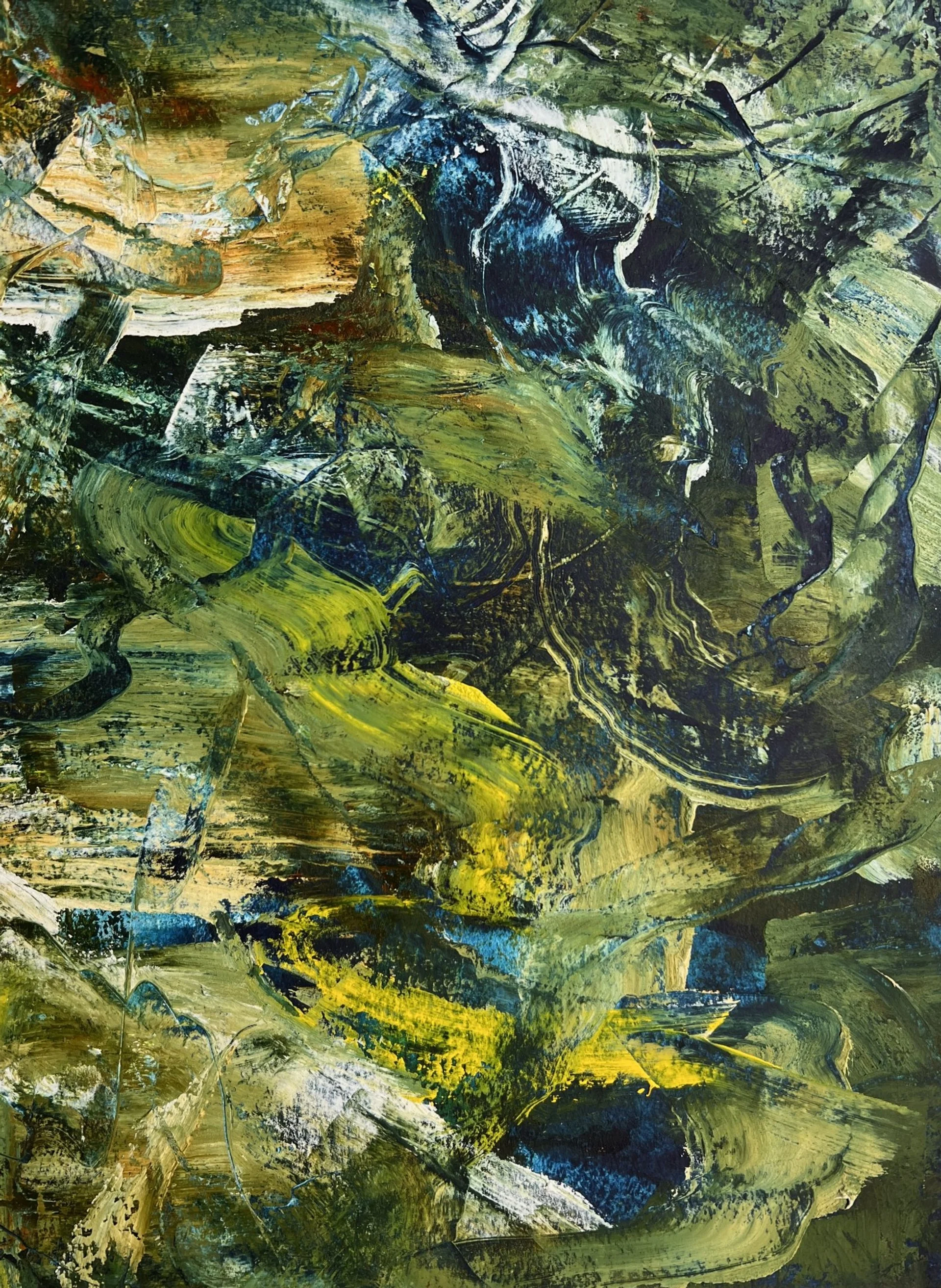 Cascade - 11.5 x 8.5, oil paint and cold wax on paper 