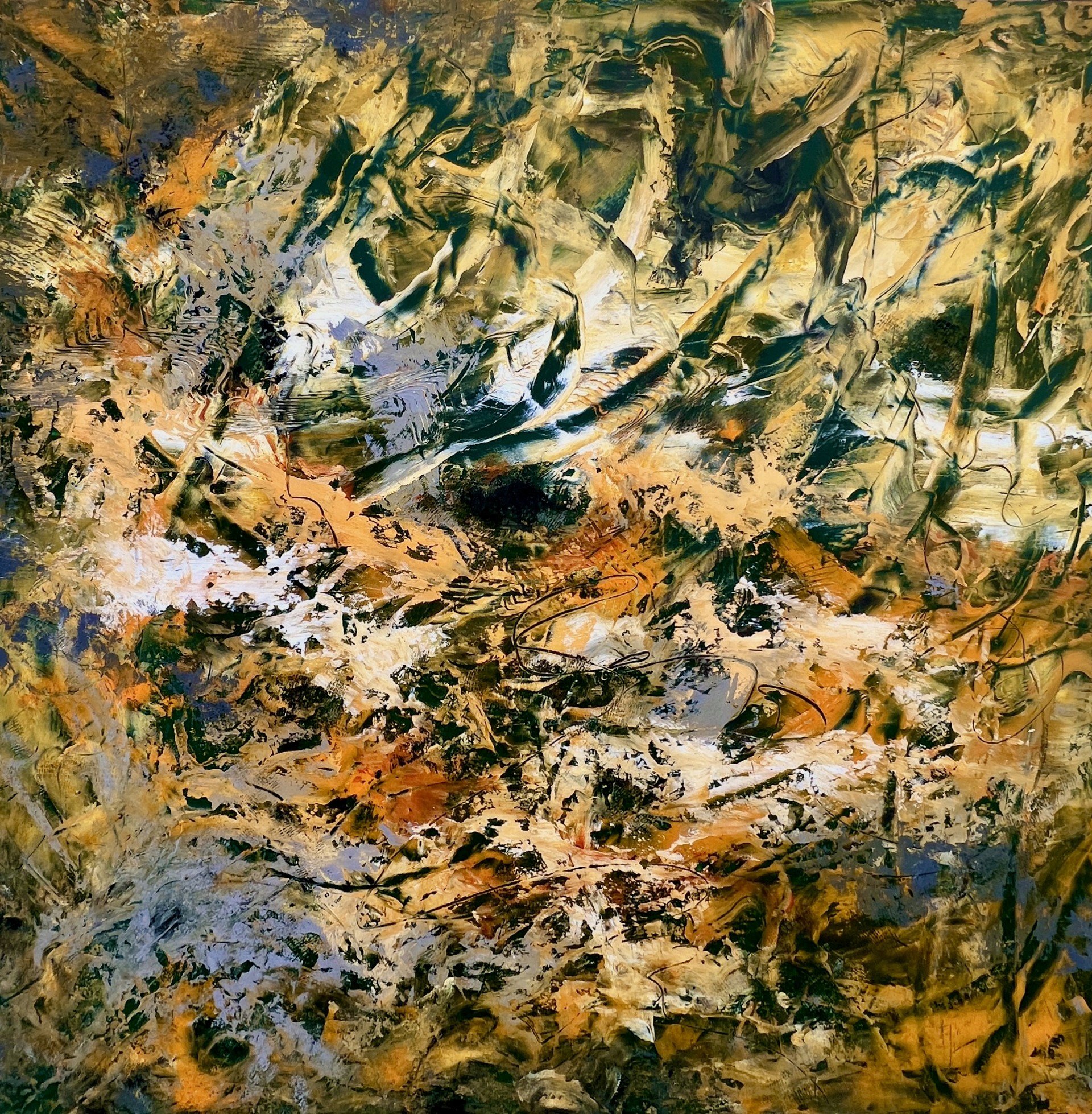 Untethered - 24 x 24, oil paint and cold wax on wooden panel