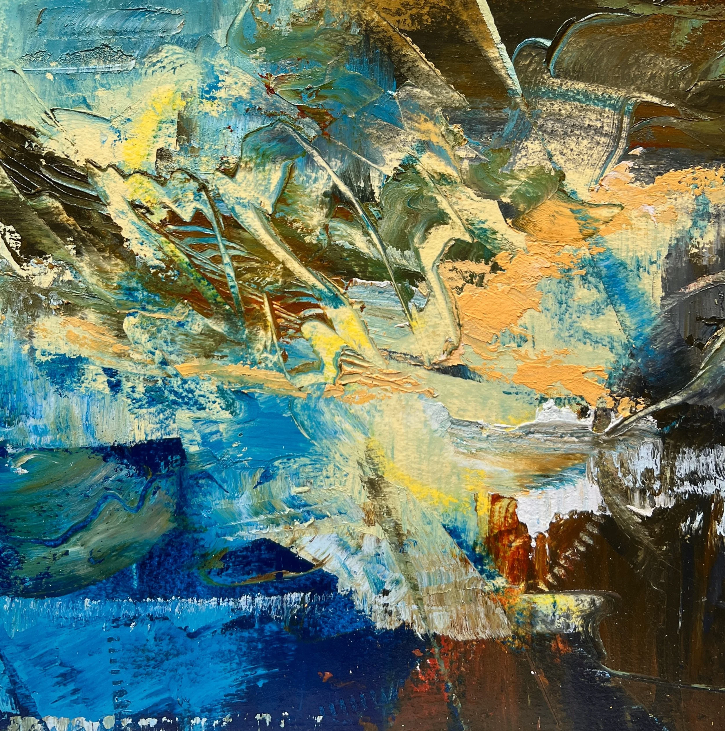 Stormy - 8 x 8, oil paint and cold wax on paper then mounted on a wooden panel