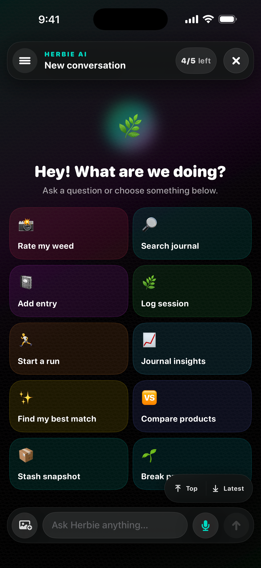 Herbie AI journal actions shown inside a phone
