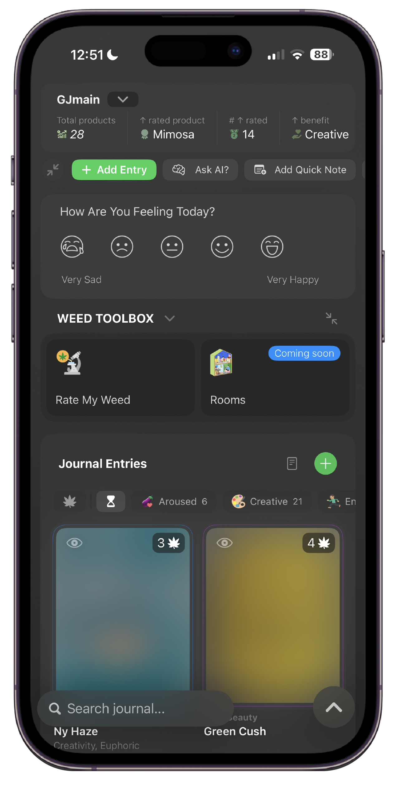 Green Journal home screen